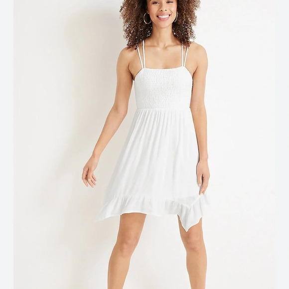 Maurices Eyeshadow NWT White Smock Strappy Hanky Hem Dress Medium Women’s - Picture 1 of 13